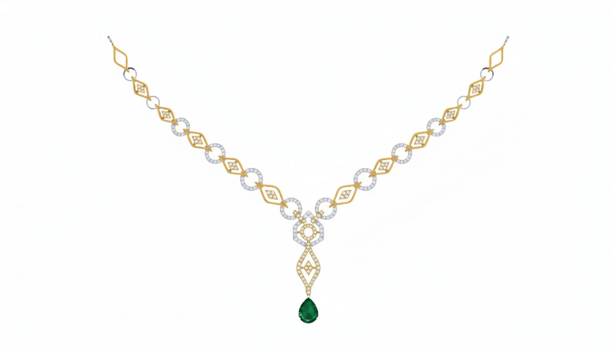 14K Gold & Diamond Gemstone Necklace Set KRI44019N