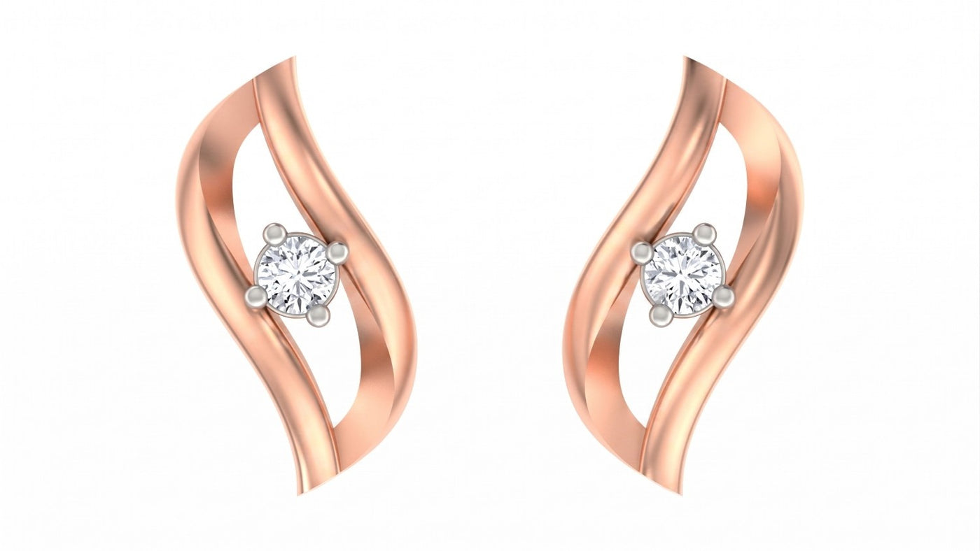 Rose gold & diamond women stud earring on a white background