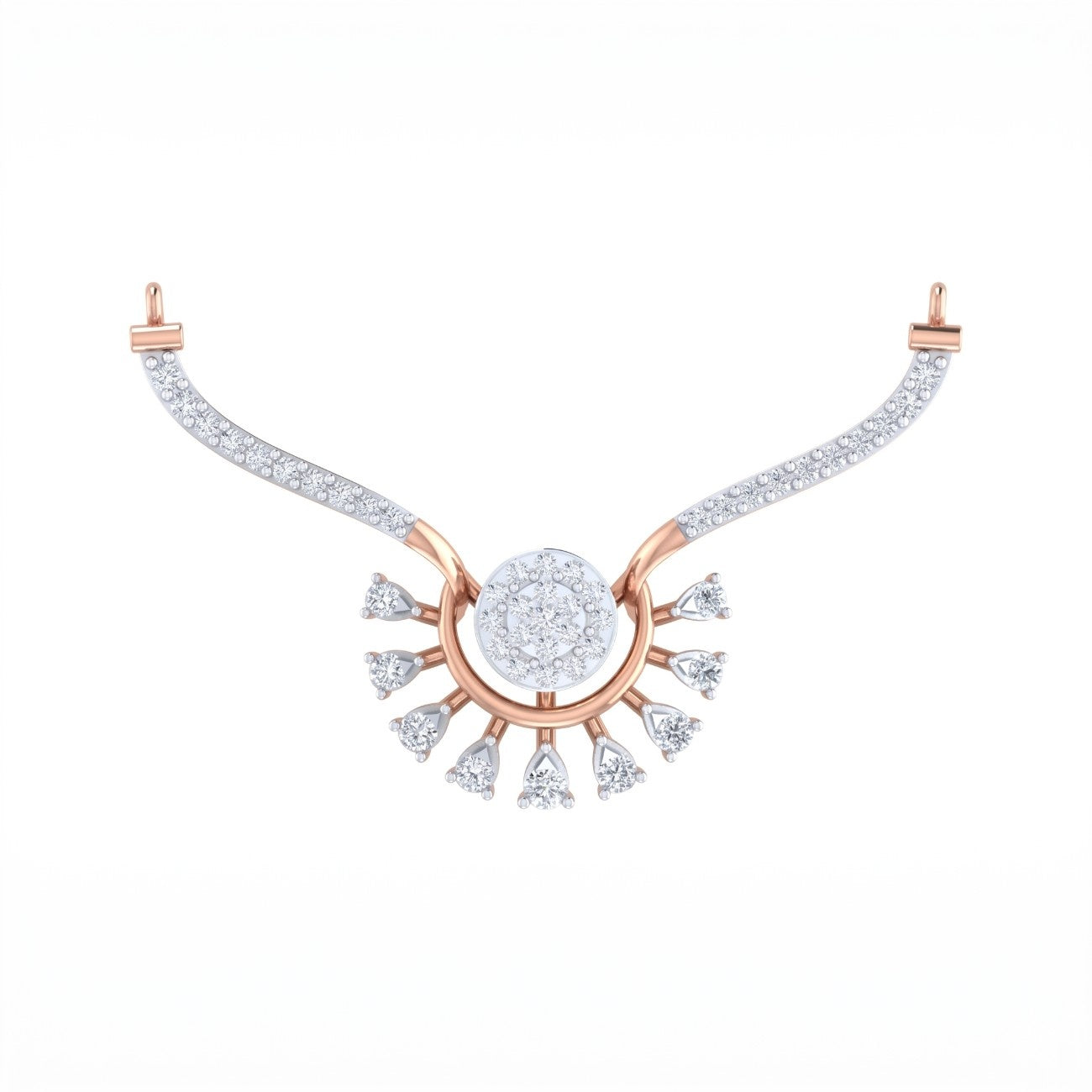 Rose gold & diamond floral mangalsutra on white background