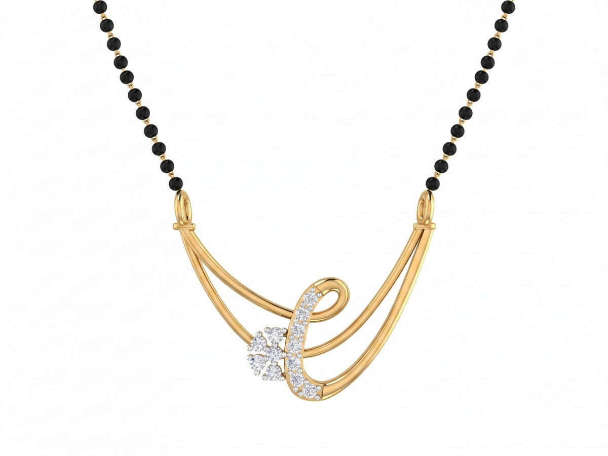 Yellow gold & diamond modern mangalsutra on white background