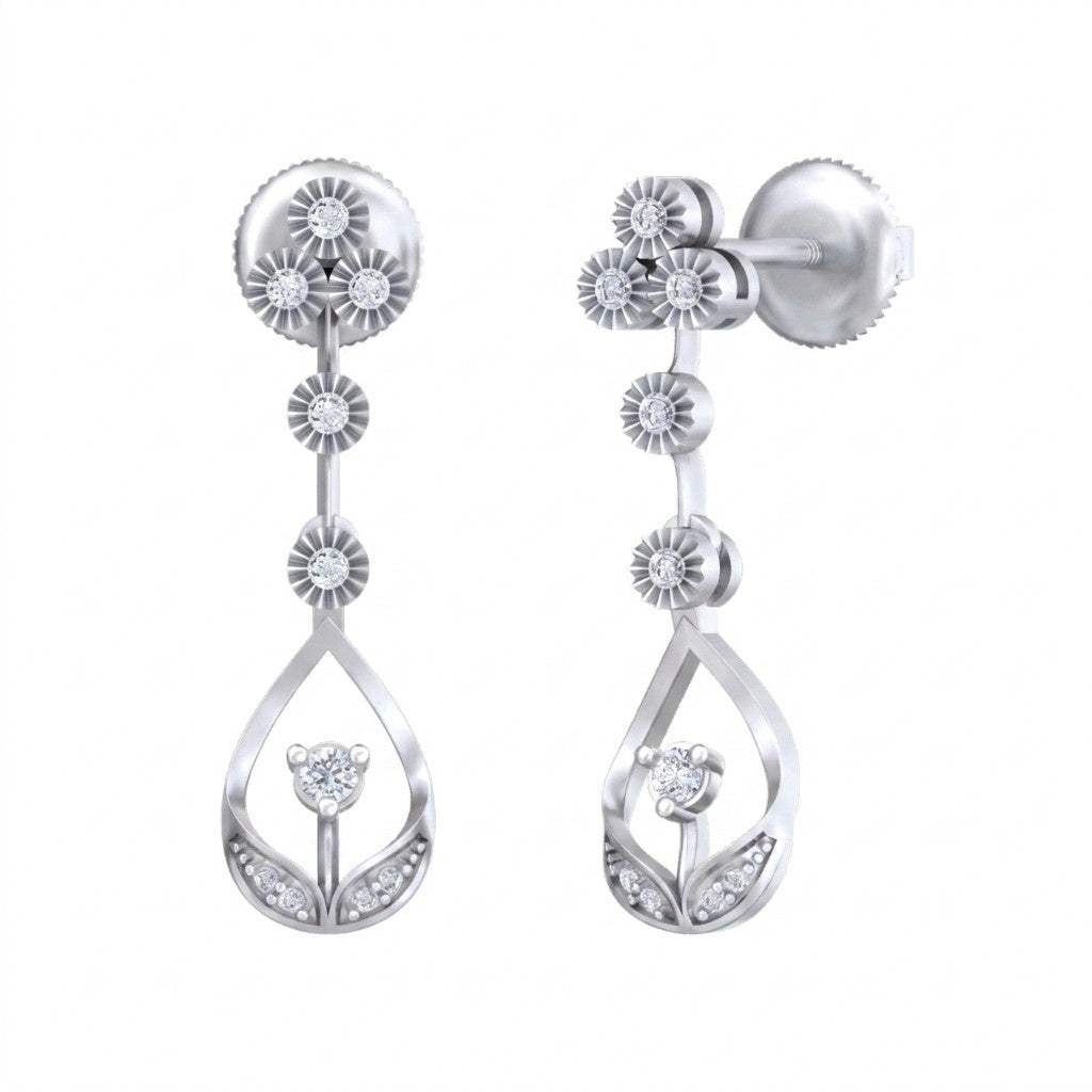 White gold and diamond dangler earring  on a white background.