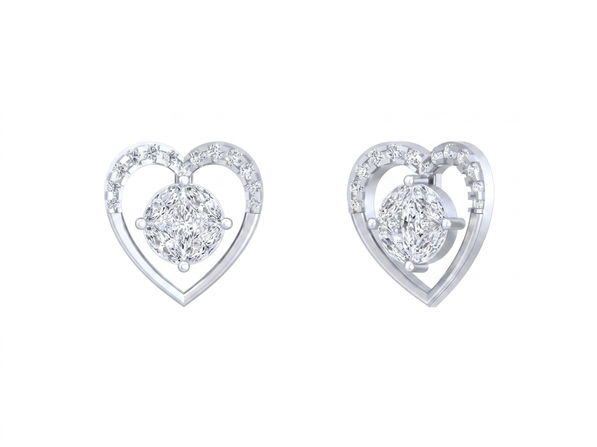 Gold & Diamond Heart-Shaped Stud Women Earring KRC30218
