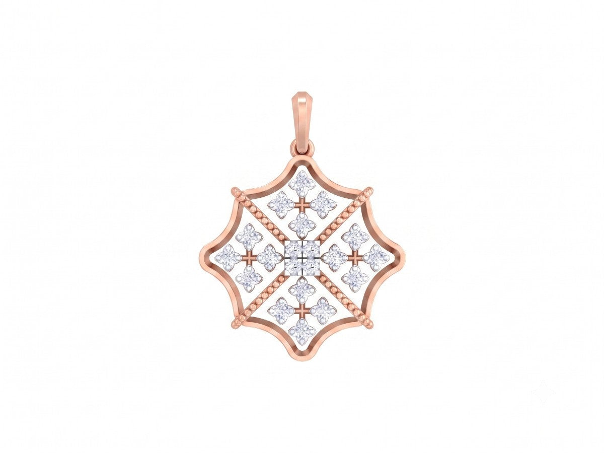 Rose gold and diamond pendant on white background