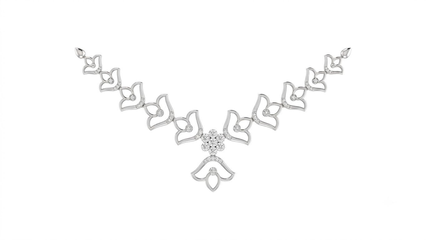White gold and diamond  necklace with floral designs 