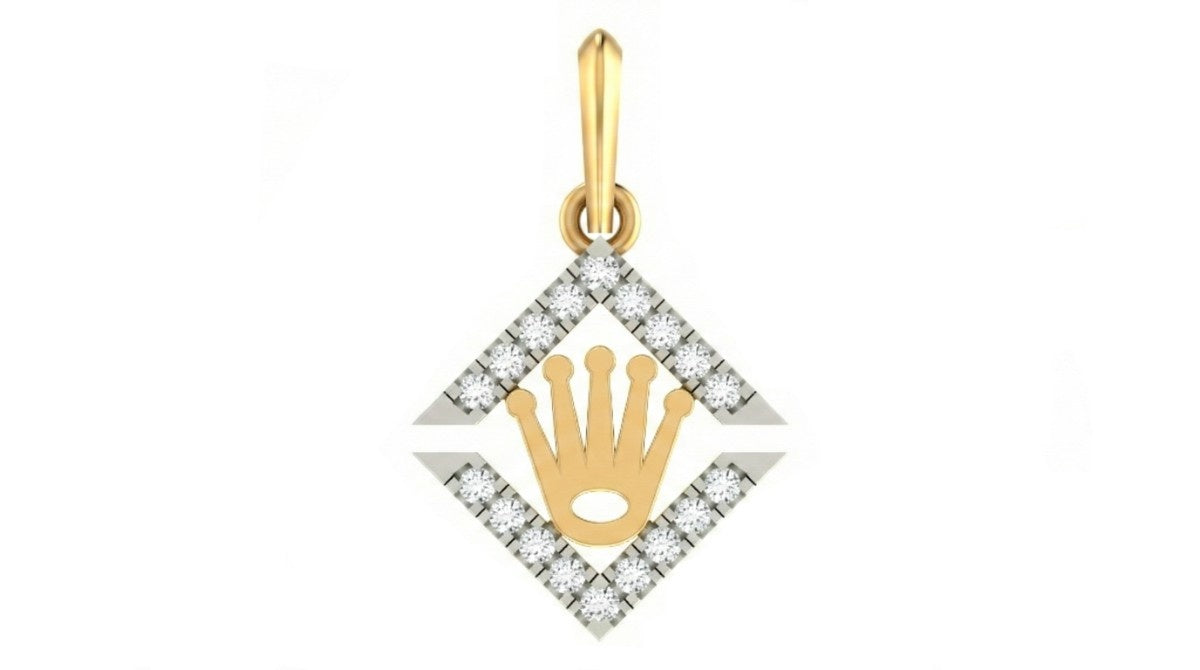 Yellow gold and diamond pendant on a white background