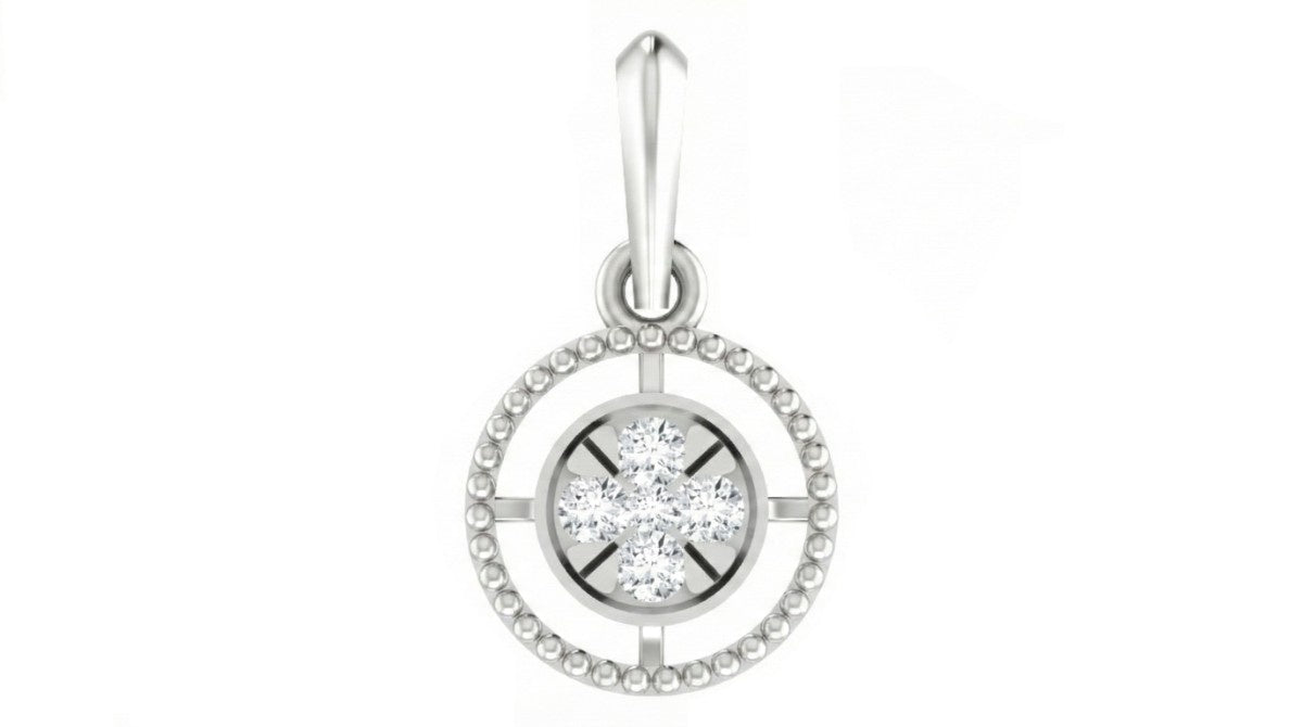 White gold pendant with a central gemstone on a white background