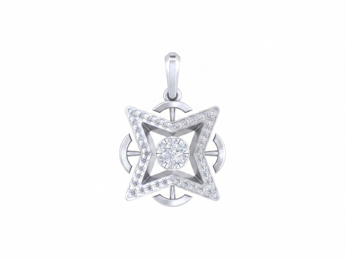 White gold and diamond pendant on white background