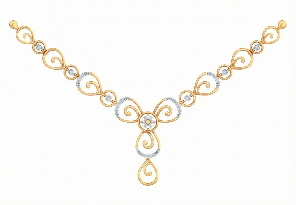 14K Gold & Diamond Women Dailywear Necklace Set KRB44059N