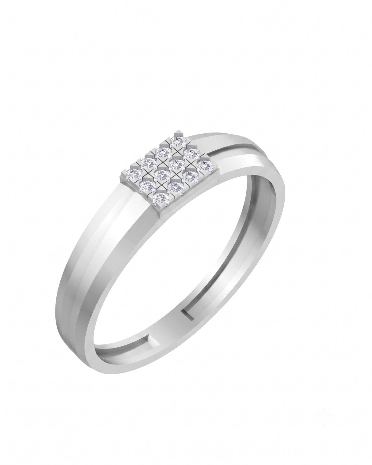 A white gold ring with a cluster of diamond at the top, shown on a plain white background.