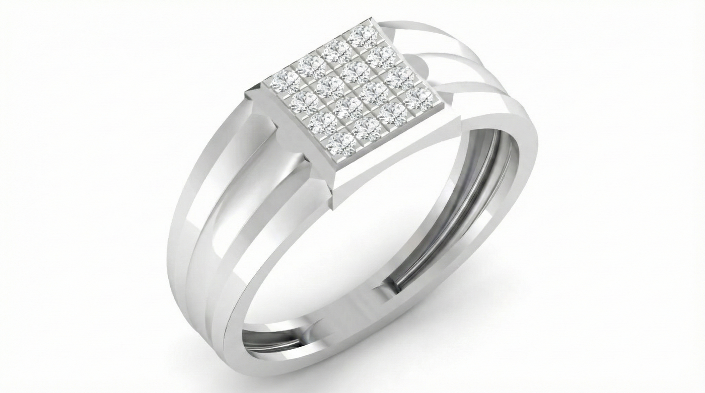 Gold & Diamond Square Band Ring For Men KRB20006