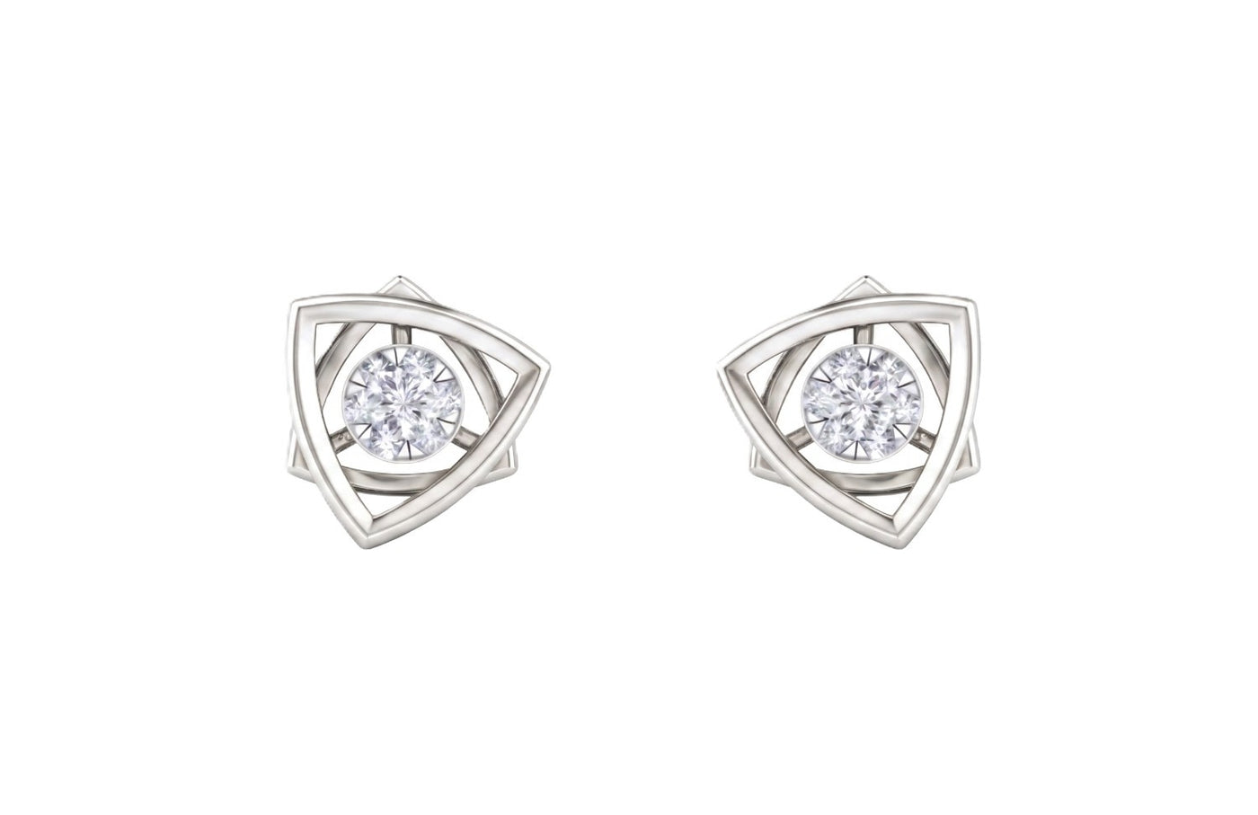 White gold and diamond stud earrings on a white background.