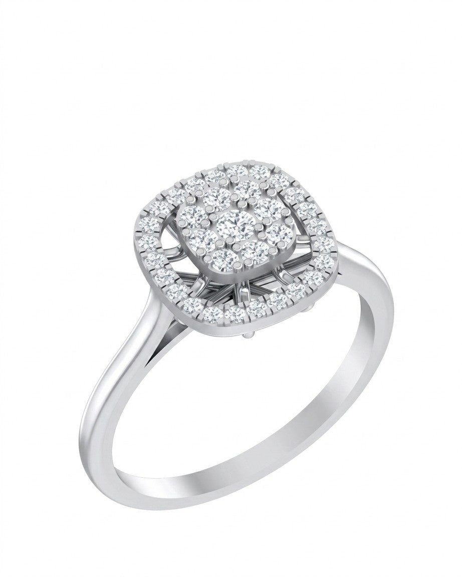 White gold ring with diamond accents on a white background