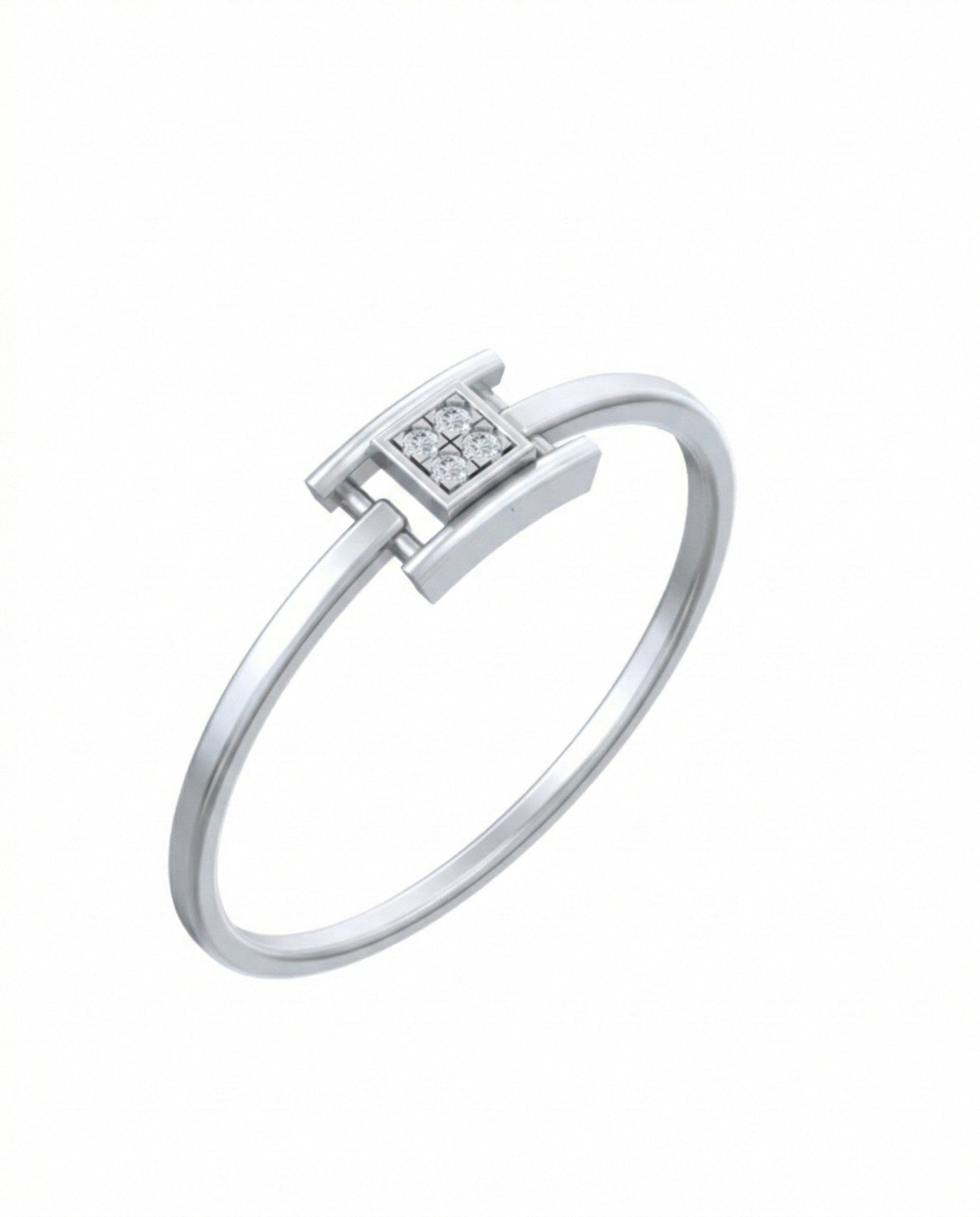 White gold ring with a diamond on a white background
