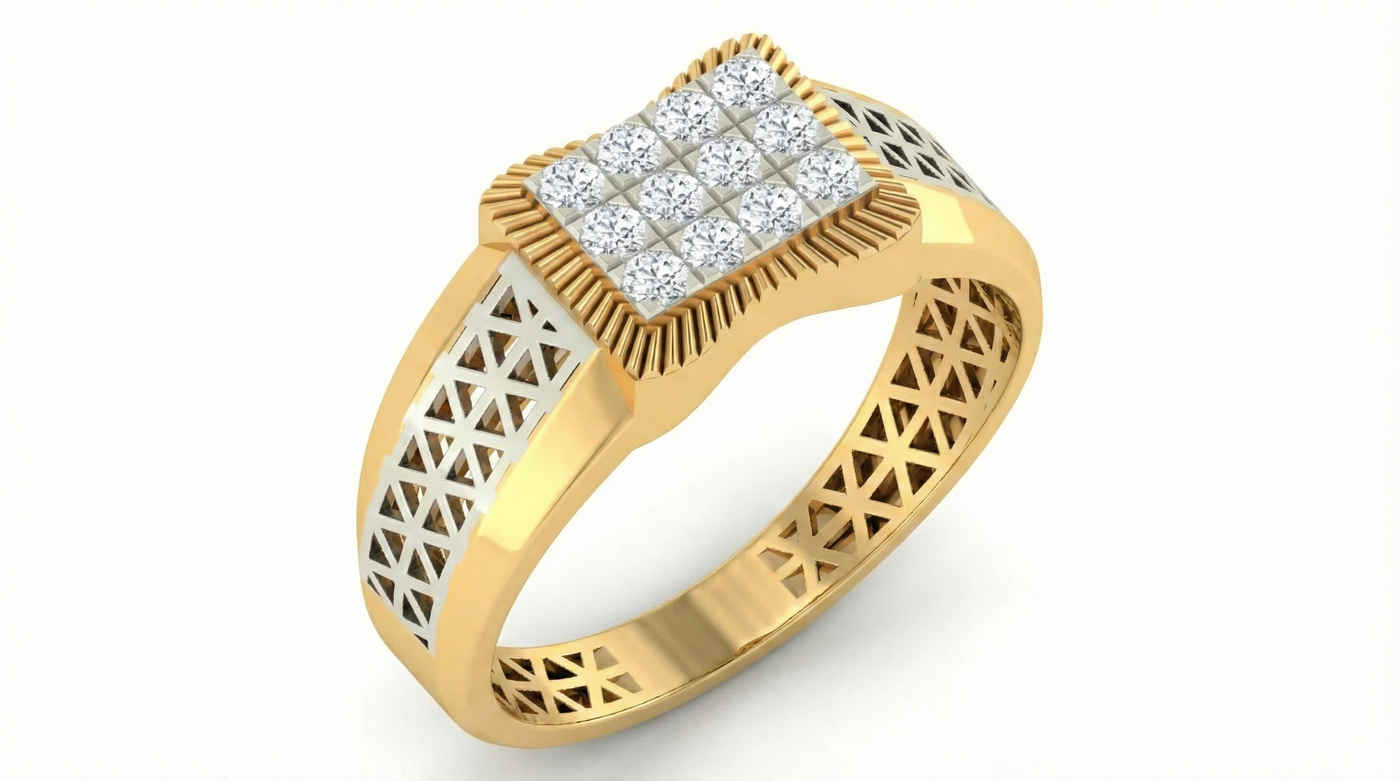 Gold & Diamond Band Ring For Men KRC20175