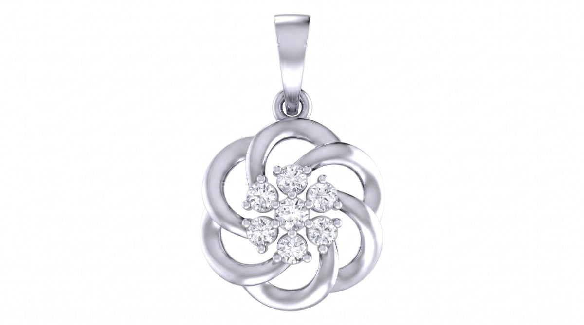 White gold and diamond floral pendant on white background