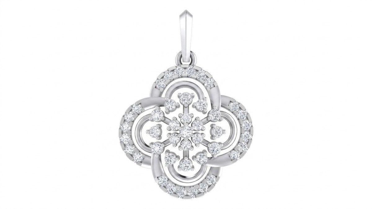 White gold and diamond floral pendant on white background