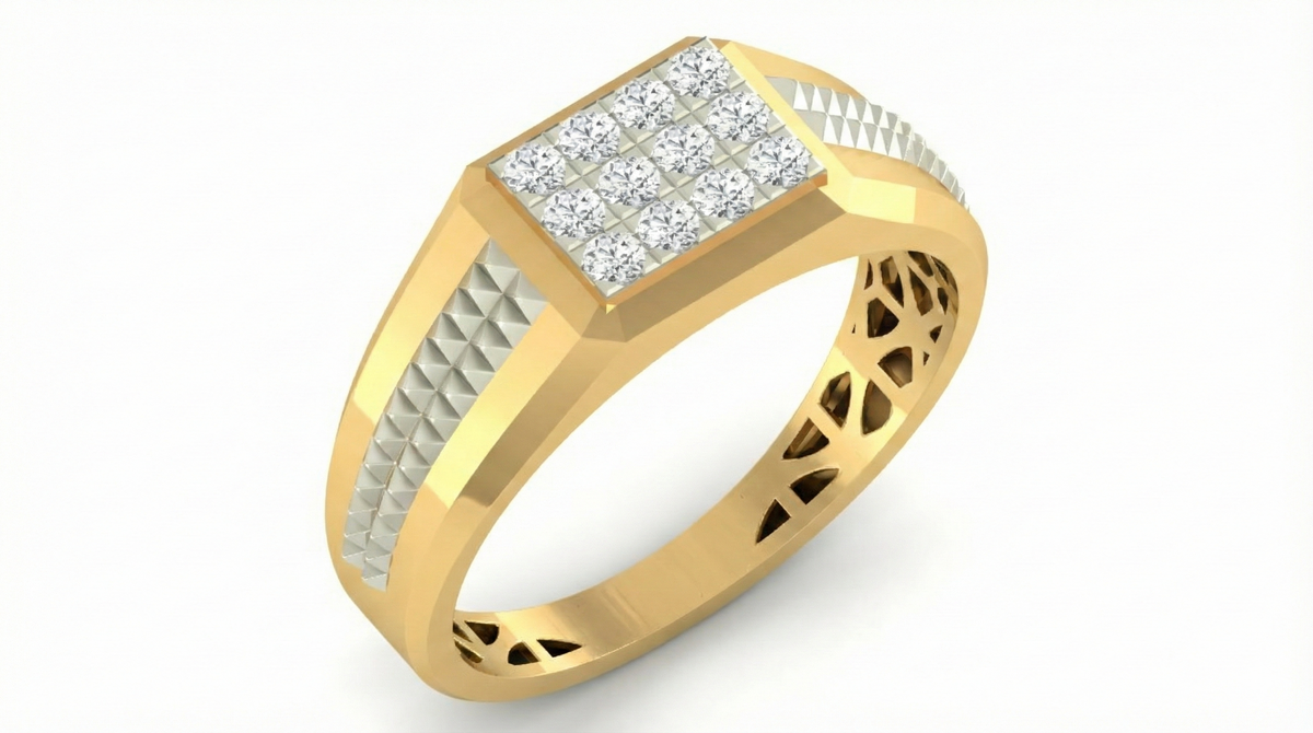 18K Gold & Diamond Band Ring For Men KRA60226
