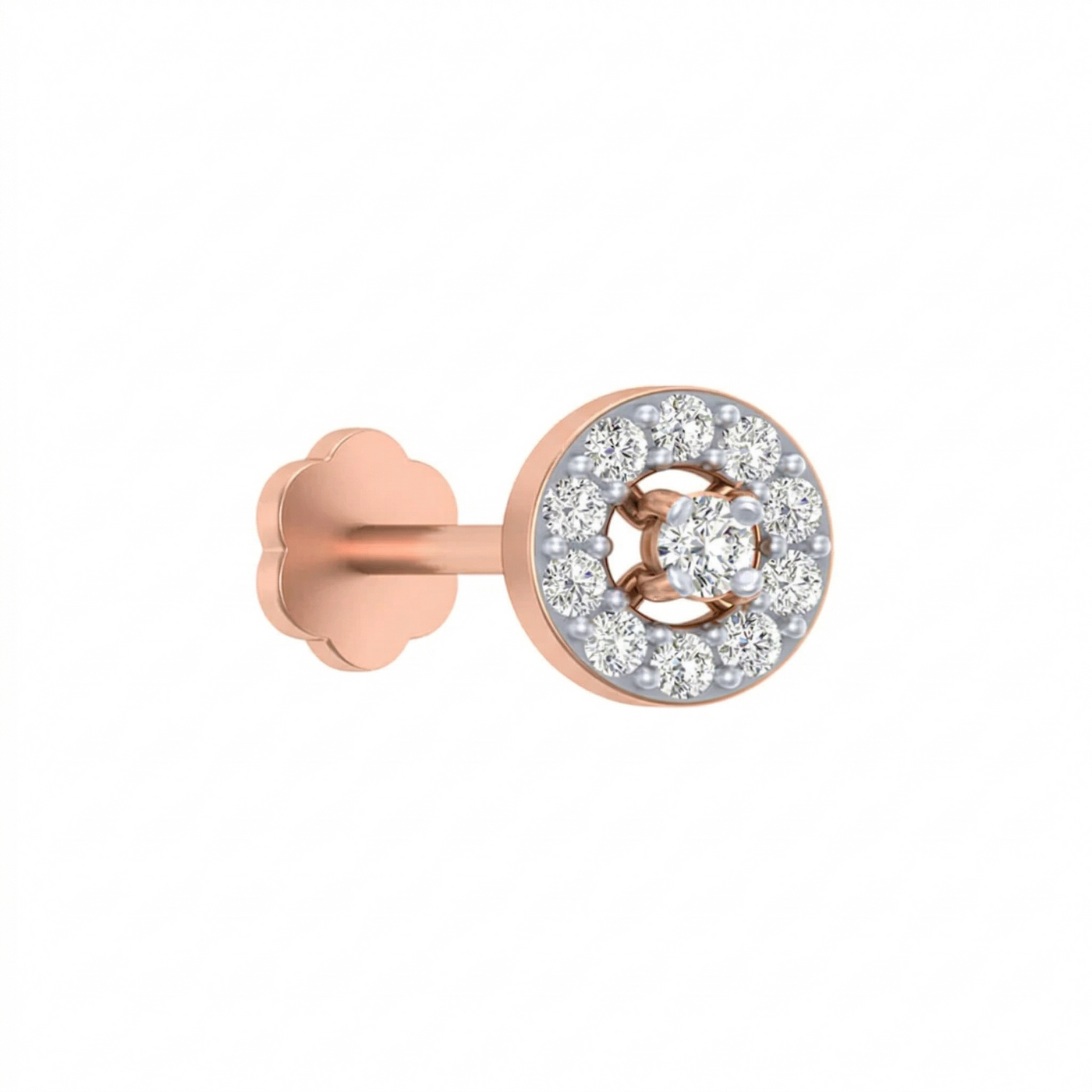 Rose gold and dioamond stud nosepin-studded design on a white background