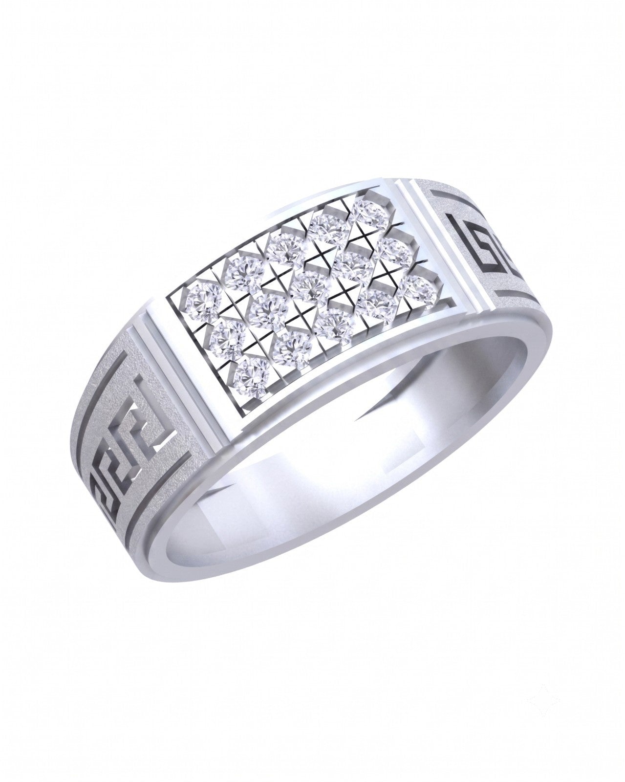 A men's white gold ring featuring a rectangular diamond center, shown on a plain white background.