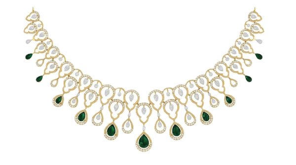 14K गोल्ड और डायमंड जेमस्टोन नेकलेस सेट KRI44029NR