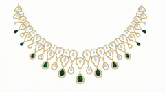 14K Gold & Diamond Gemstone Necklace Set KRI44029NR