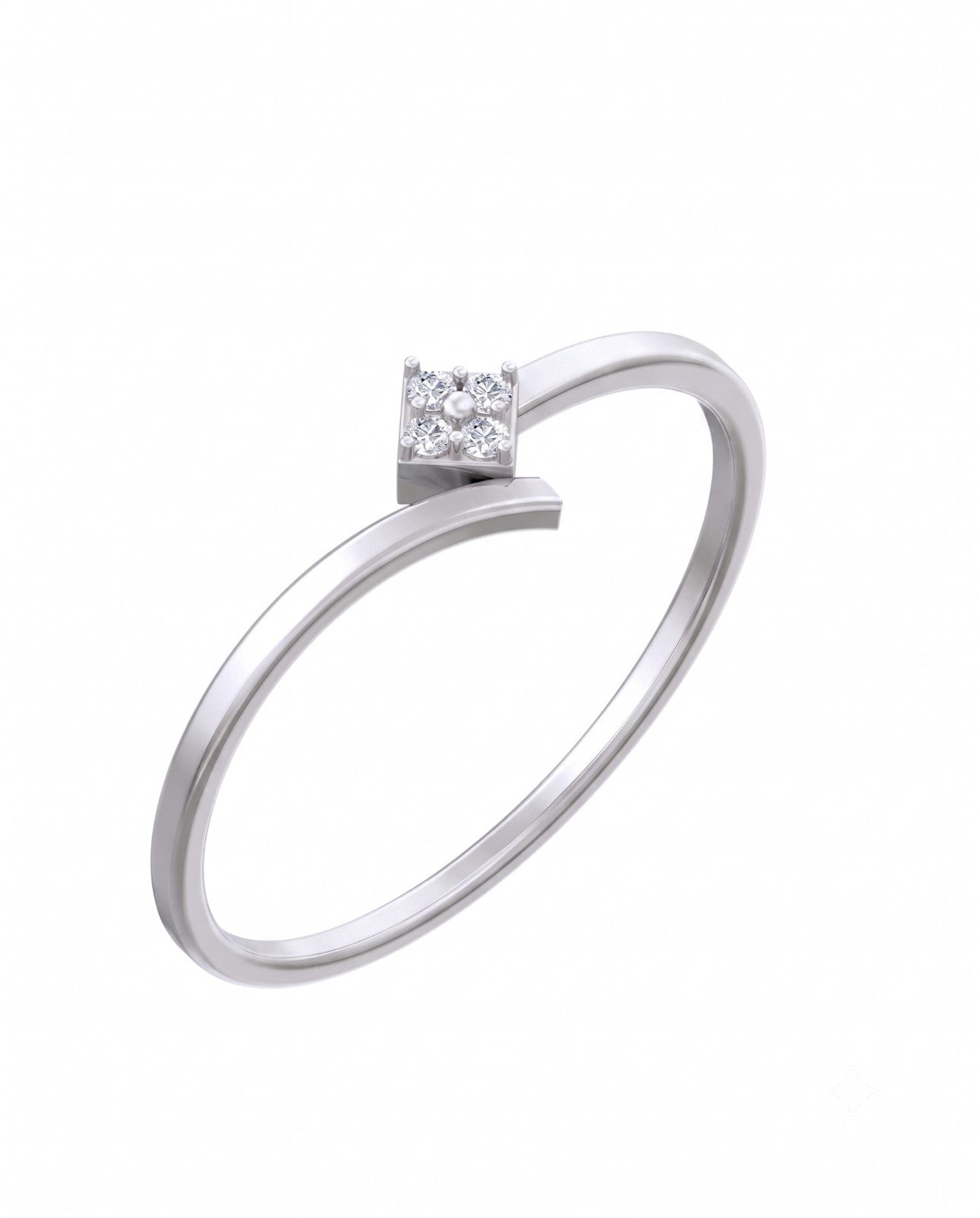 White gold ring with a diamond on a white background

