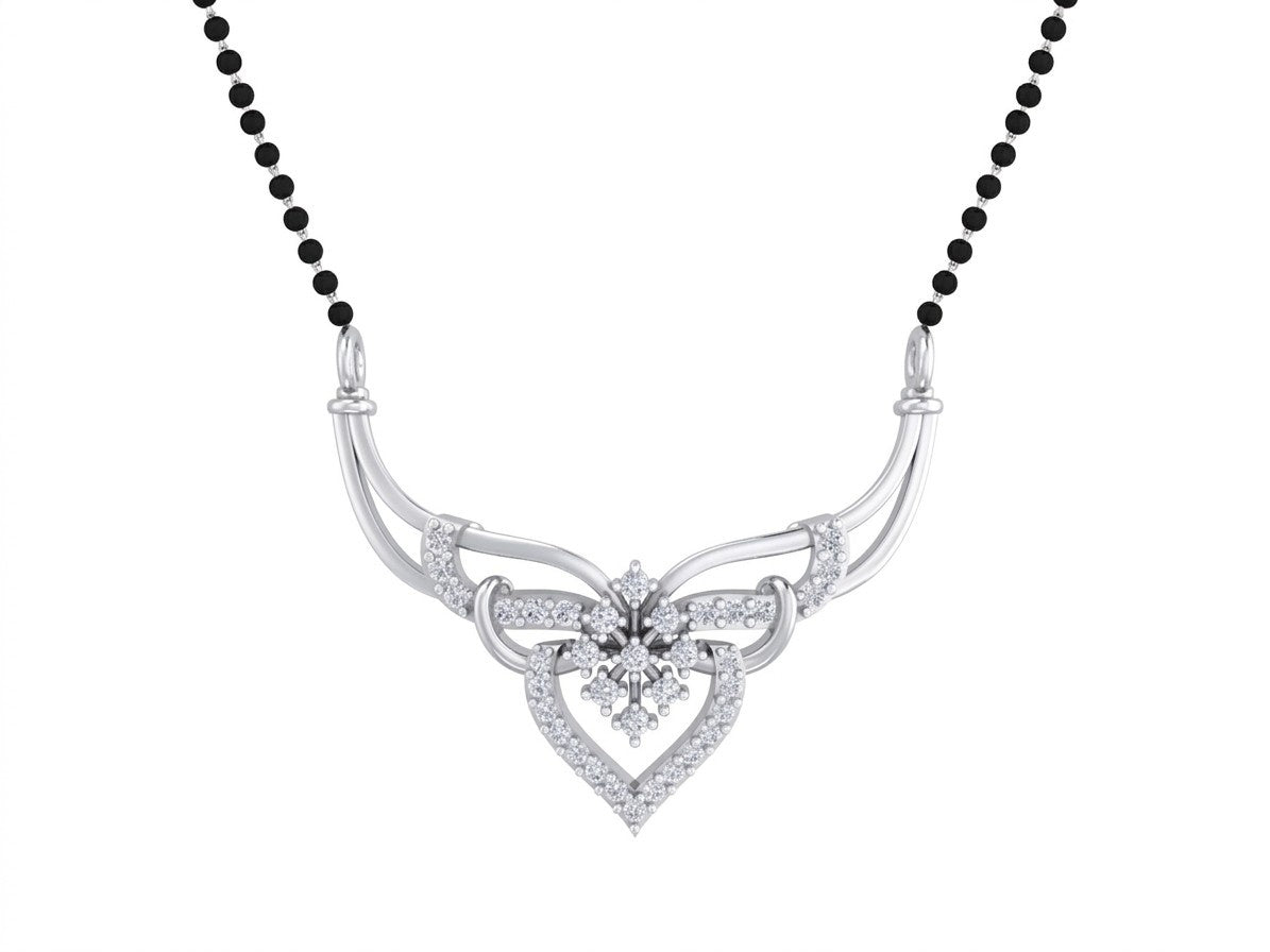 White gold mangalsutra with a heart-shaped on a white background
