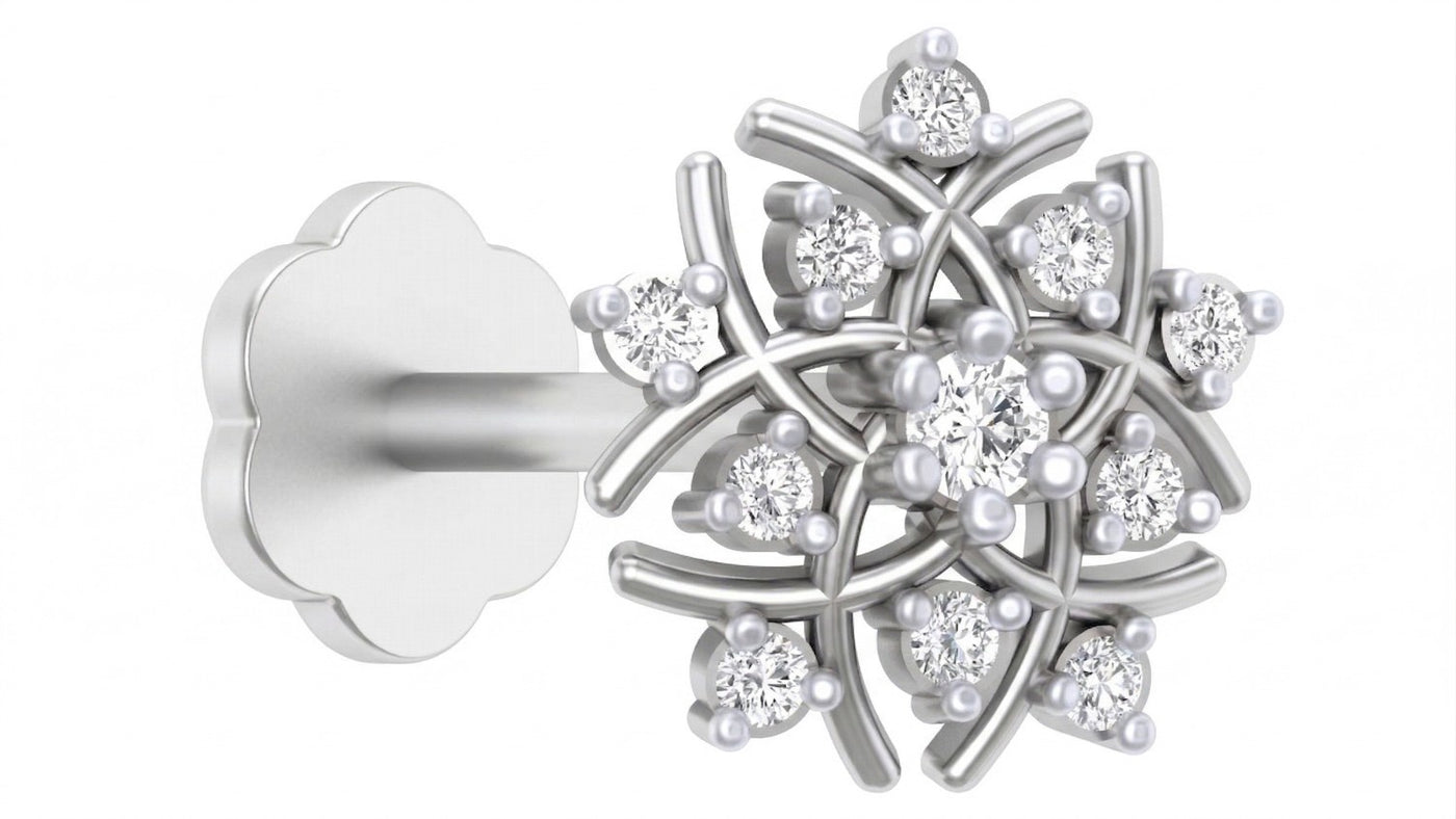 White Gold and diamond stud nose pin-like stones on a white background