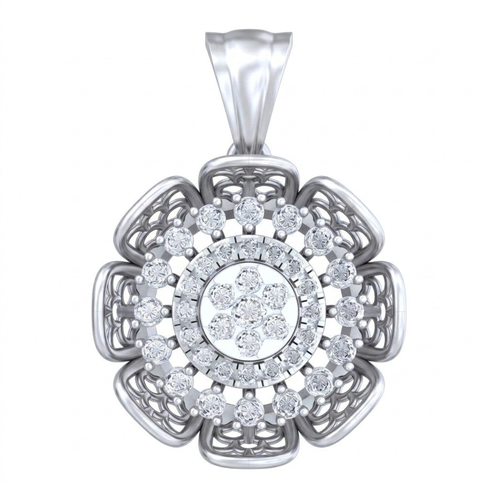 White gold pendant with diamond accents on a white background
