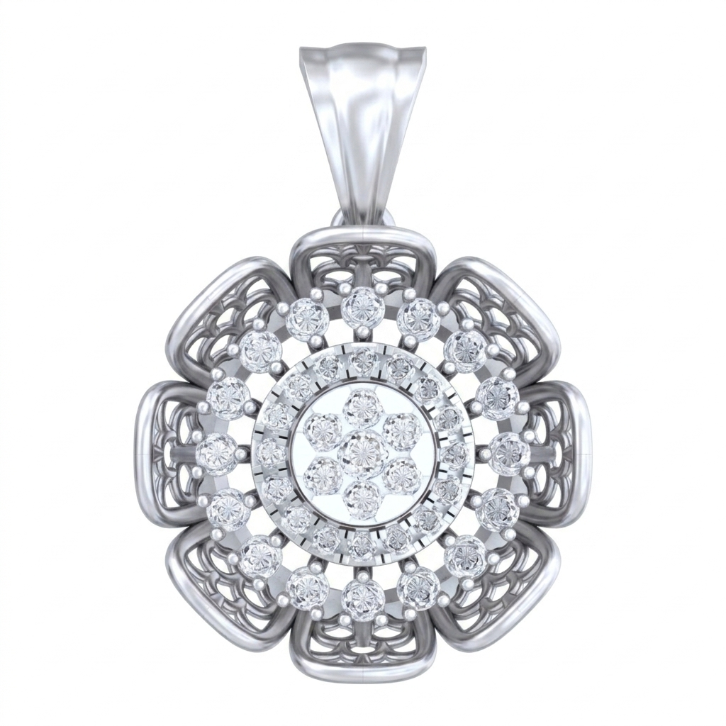 Designer Gold & Diamond Floral Pendant Set KRC40755
