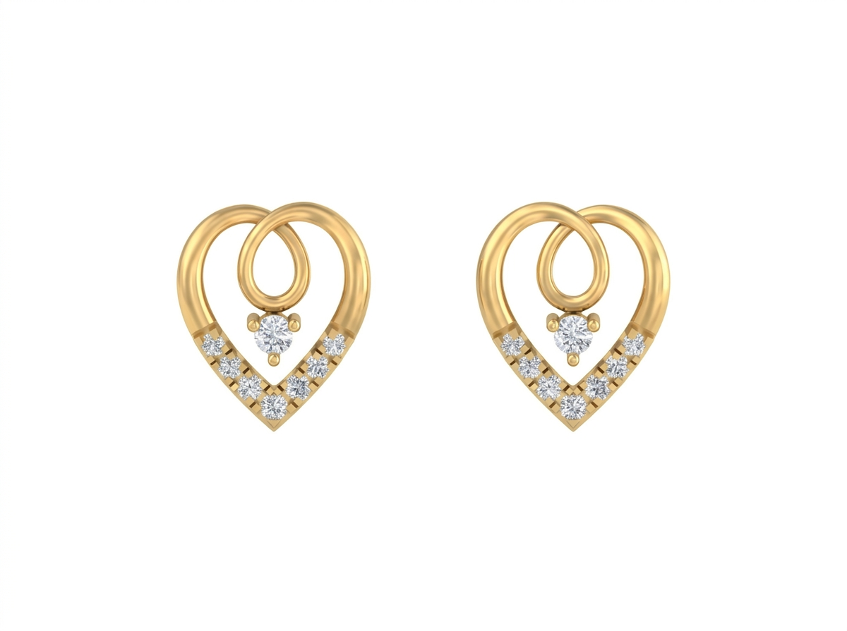 Gold & Diamond Women Heart-Shaped Stud Earring KRB30212