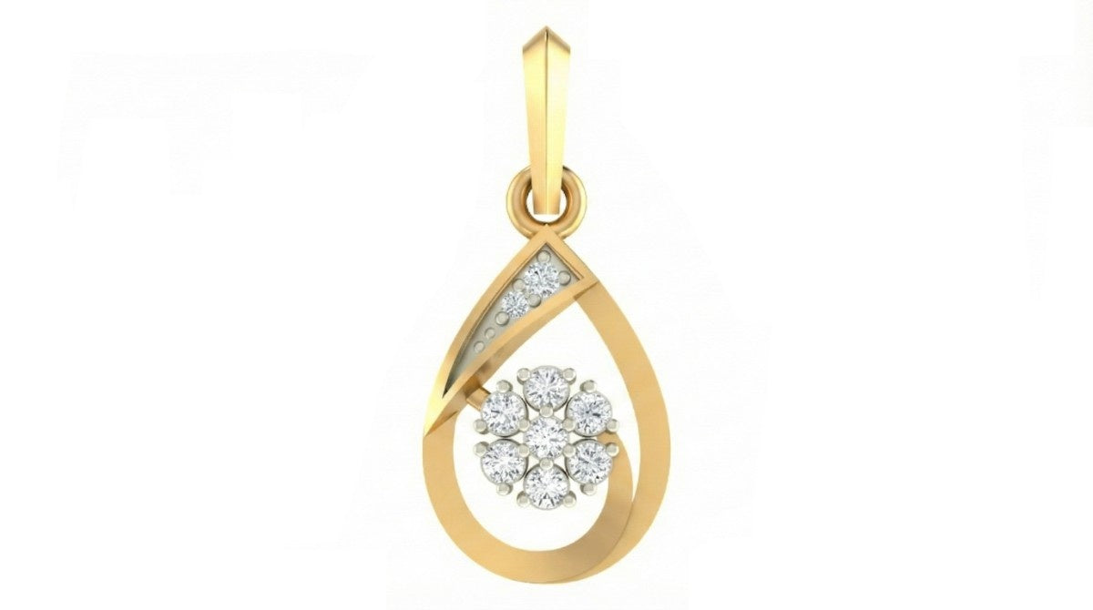 Gold teardrop-shaped pendant with diamond cutout on a white background