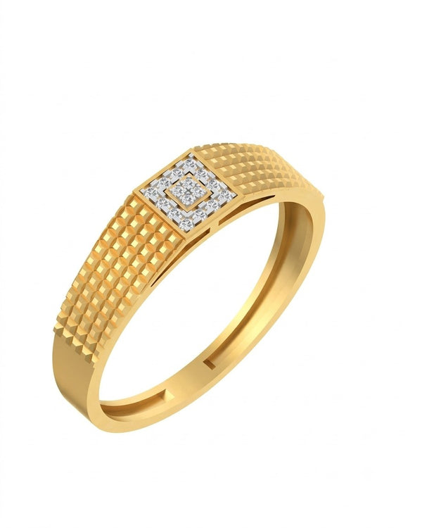 Gold & Diamond Square Band Ring For Men KRC20053