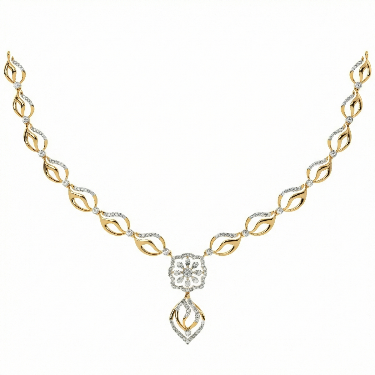 14K गोल्ड और डायमंड डेलीवियर नेकलेस सेट KRH44043N