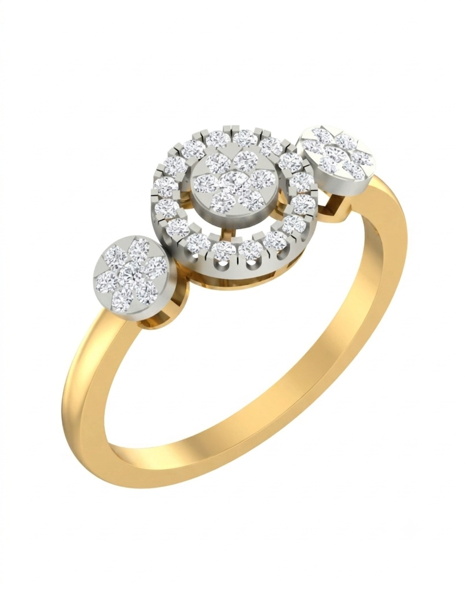 Gold & Diamond Halo Ring For Women KRC10222