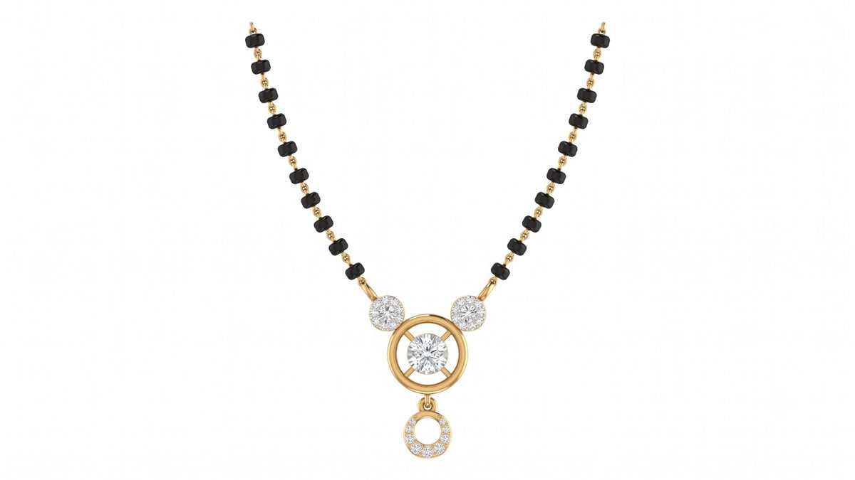 Yellow gold & diamond beaded mangalsutra on white background