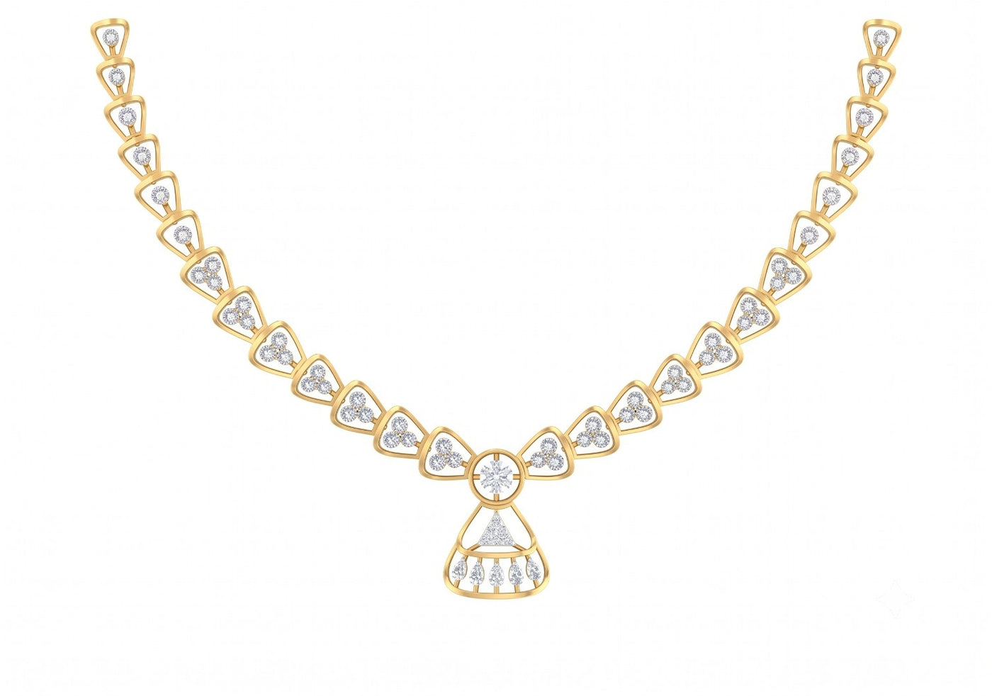 A yellow gold and diamond necklace set, shown on a plain white background.