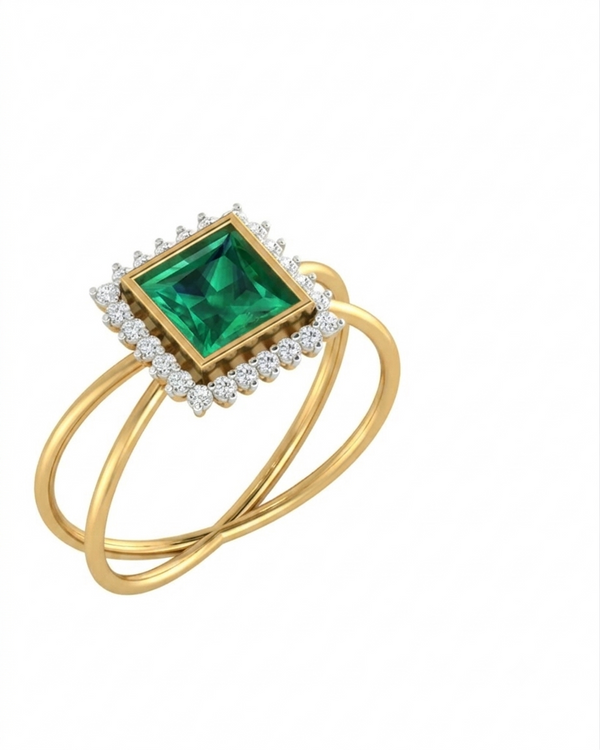 Gold & Diamond Gemstone Ring For Women KRB10187