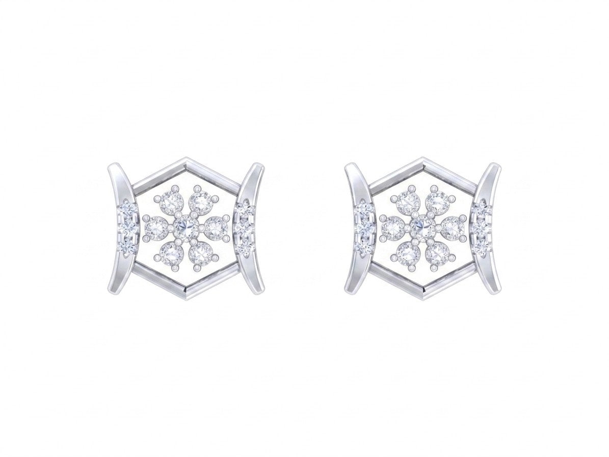 White gold and diamond stud earring on a white background.