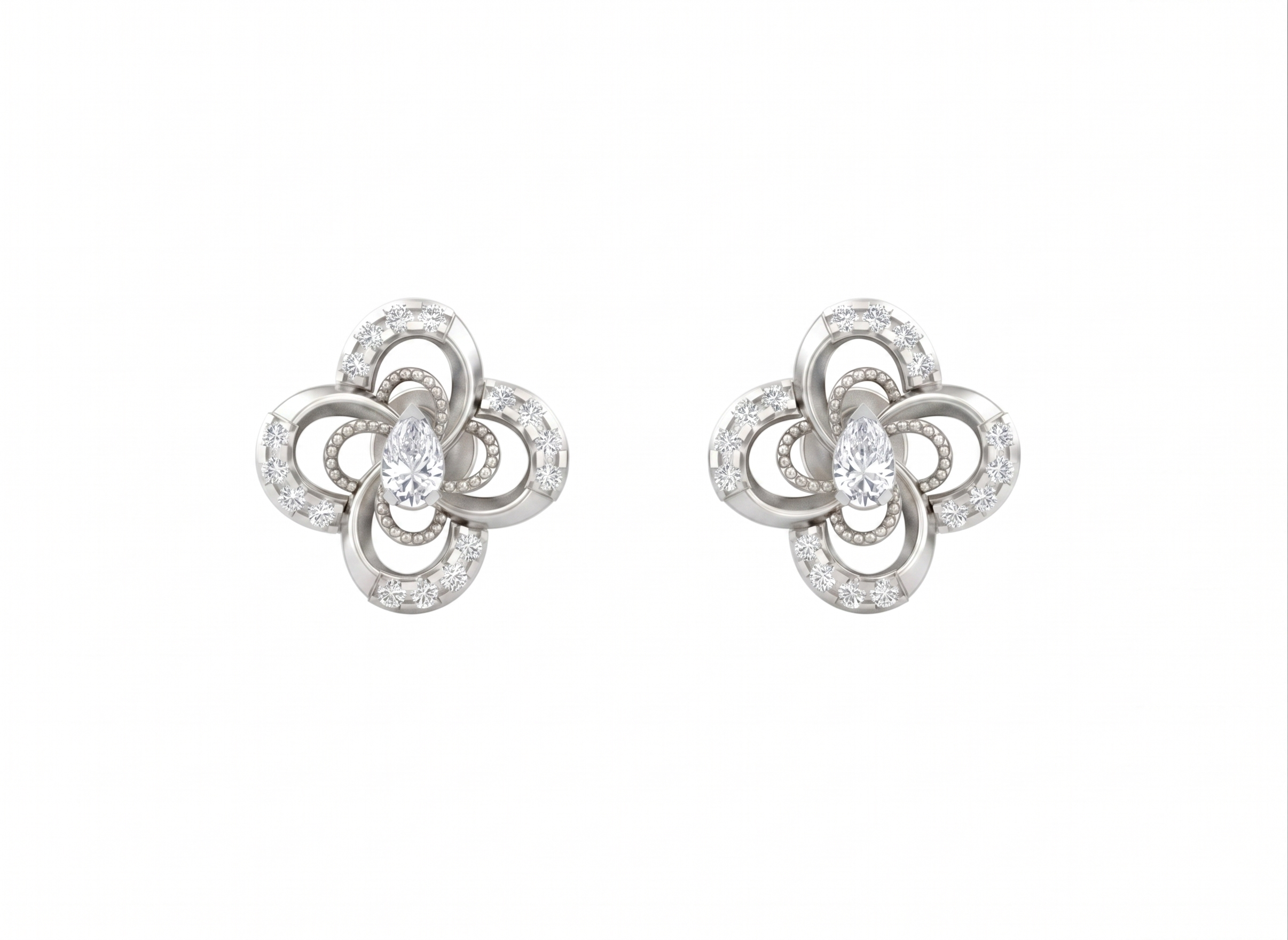 Floral White Gold Diamond Earring | under 40k 