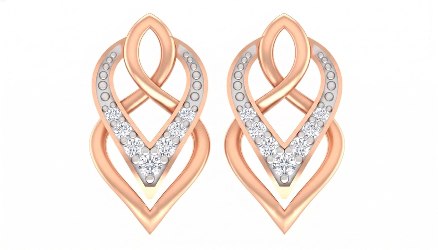 Rose gold and diamond earrings on a white background