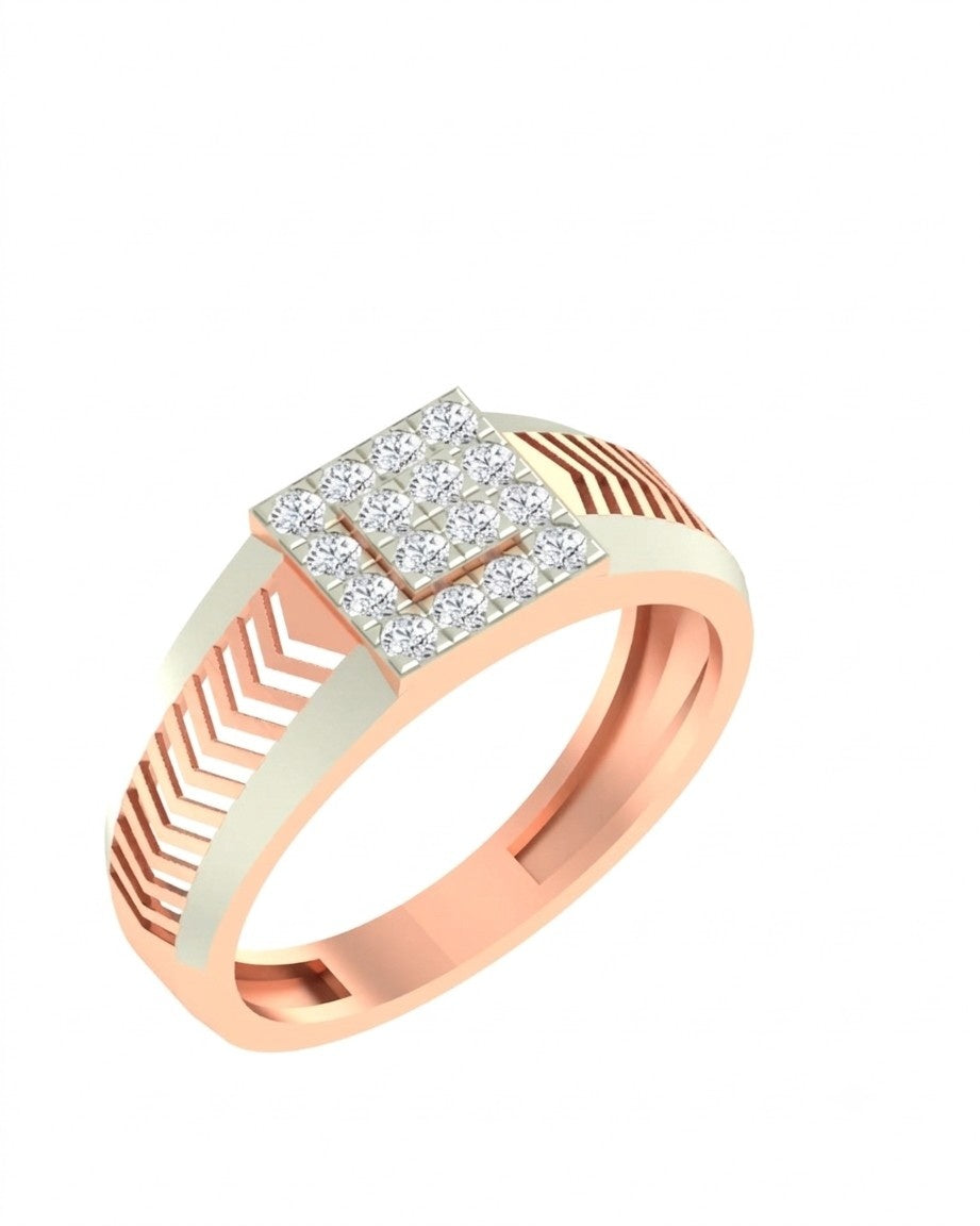 Rose gold ring with diamond men's ring square center on a white background