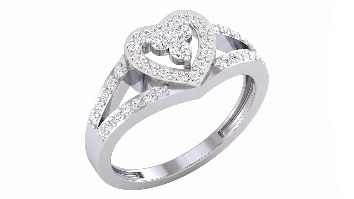 Gold & Diamond Heart-Shaped Ring For Women KRC10578