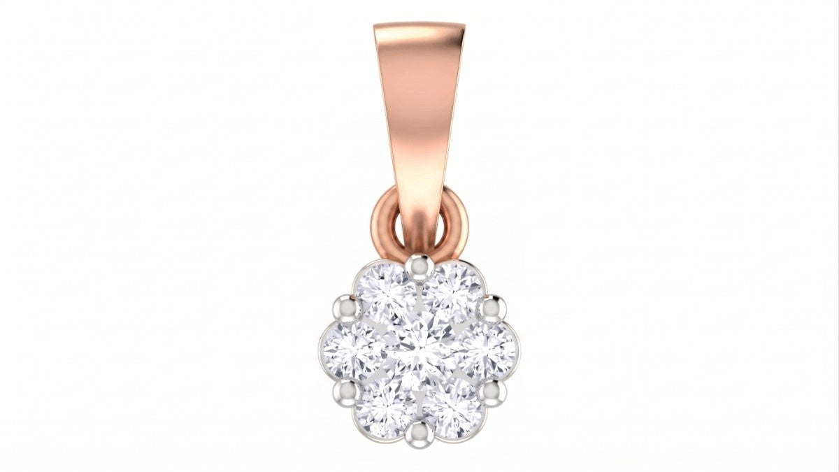 Rose gold pendant with a diamond on a white background