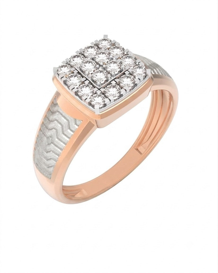 Rose gold and diamond square ring for men featuring a bold square design with sparkling diamond accents.