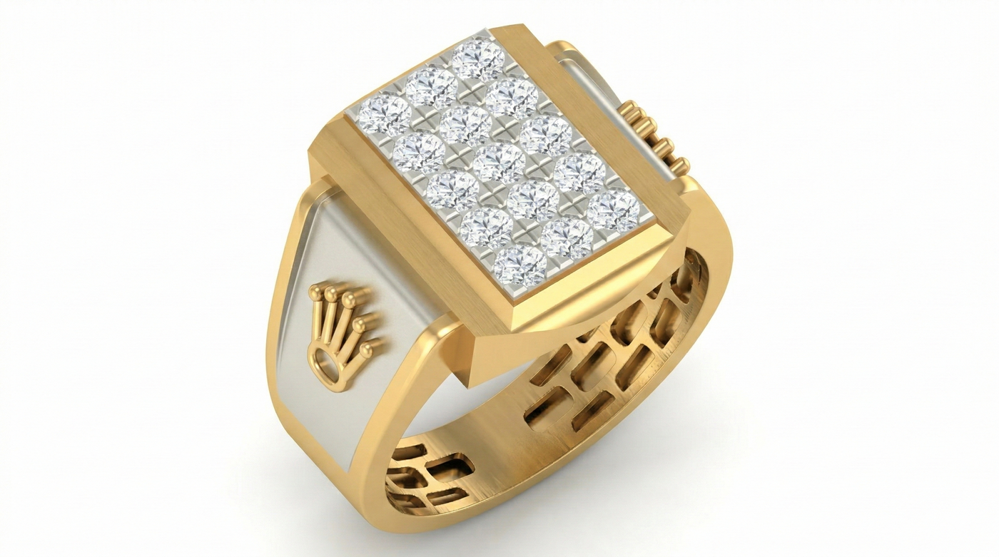 Gold & Diamond Band Ring For Men KRC20125