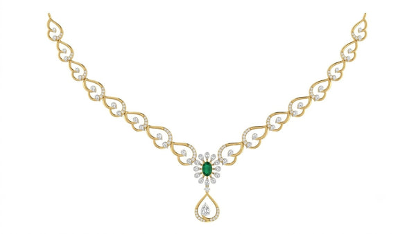 14K गोल्ड और डायमंड जेमस्टोन नेकलेस सेट KRI44004NR