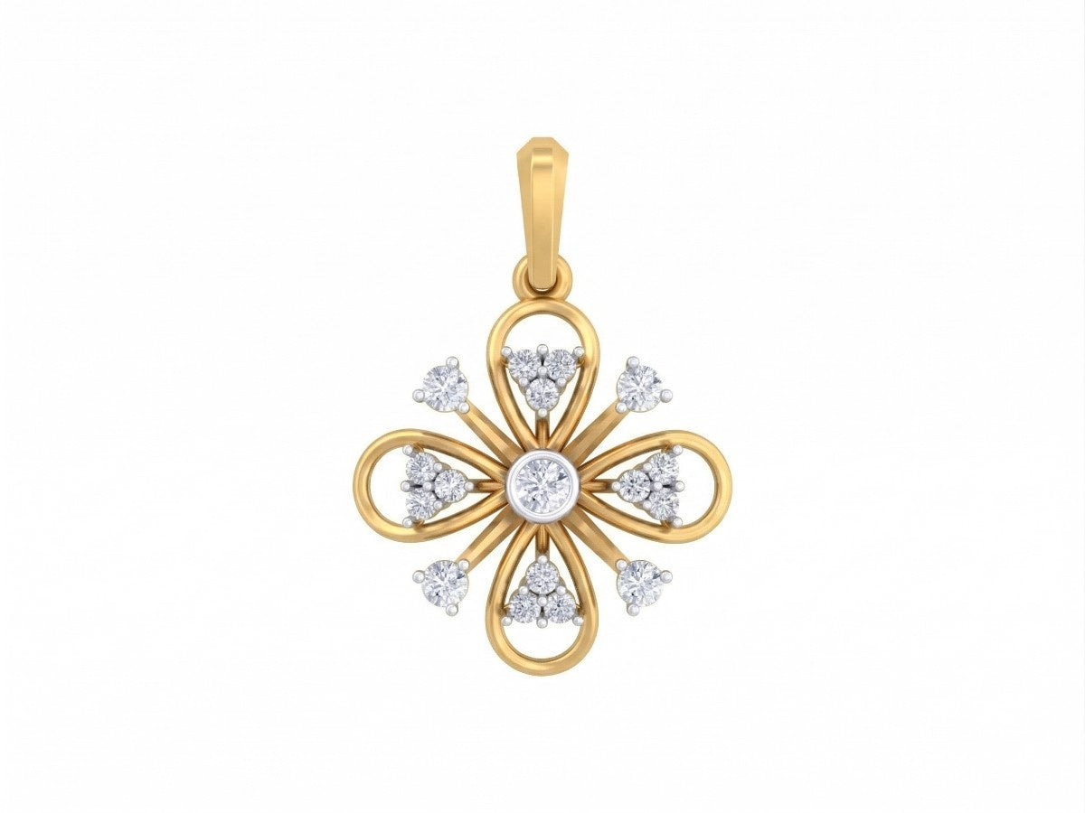Modern designer pendant showcasing radiant diamonds in a gold setting.