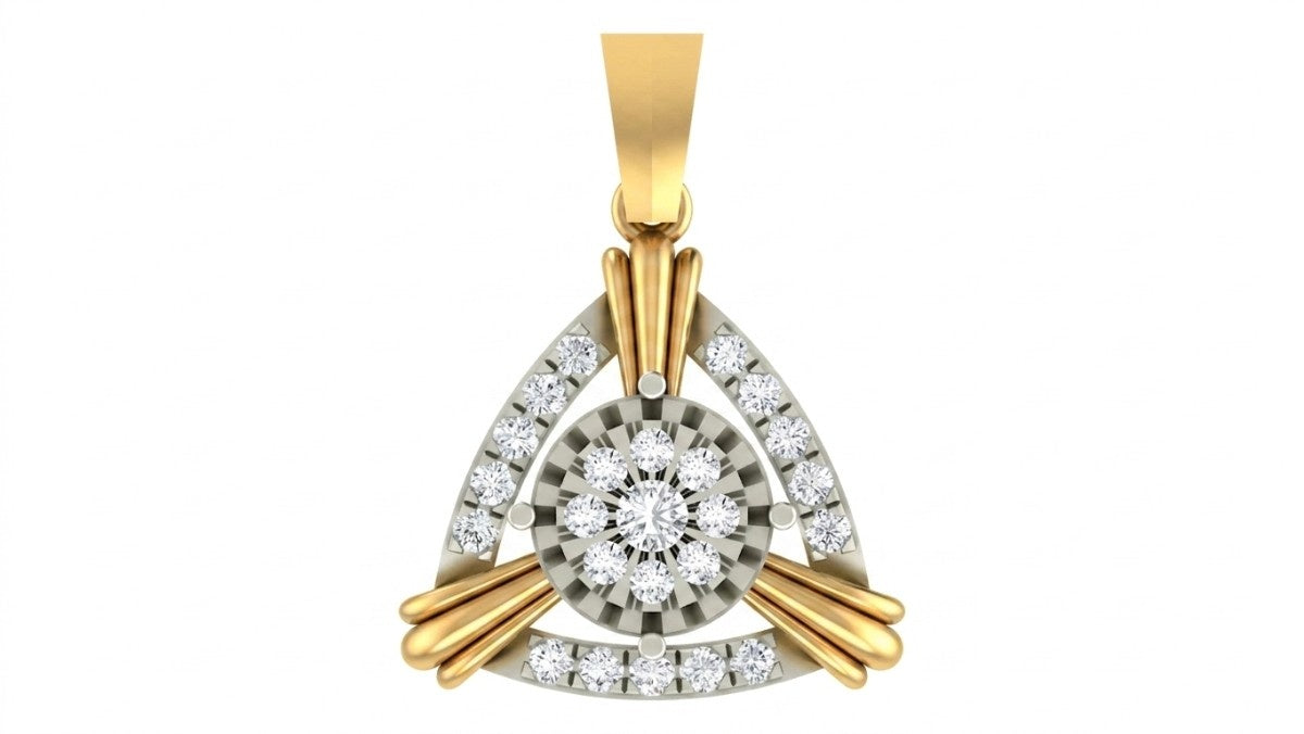 Yellow gold and diamond pendant on a white background