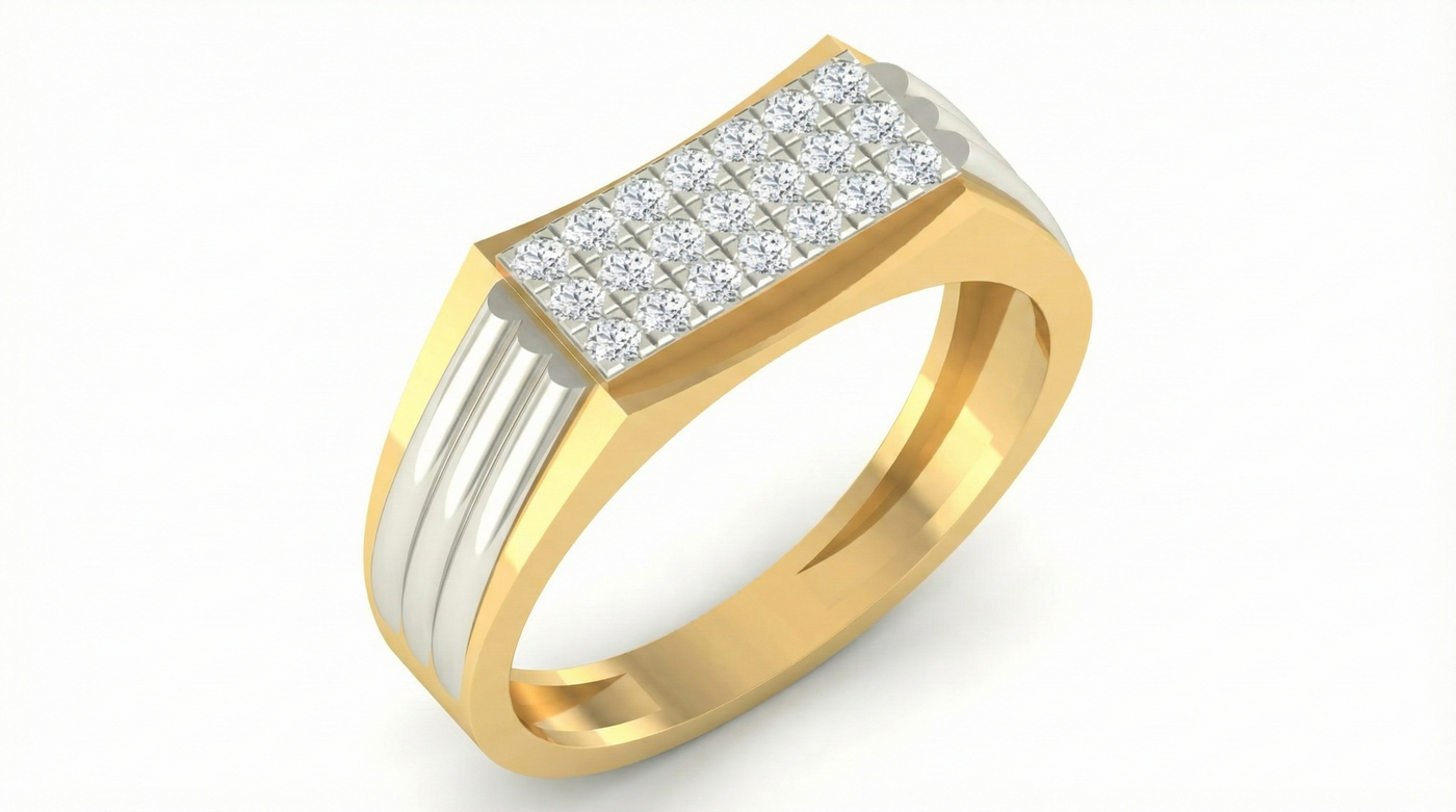 Gold & Diamond Band Ring For Men KRB20096